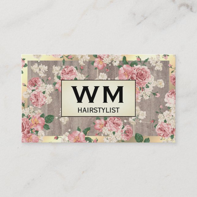 Executive Gold Frame Marble Floral Pattern Business Card (Front)