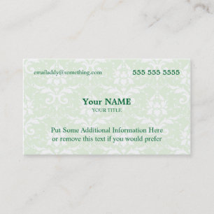 Executive Green and White Damask Business Card