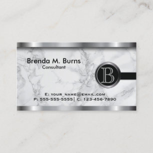 Executive Grey Marble Monogram Business Card