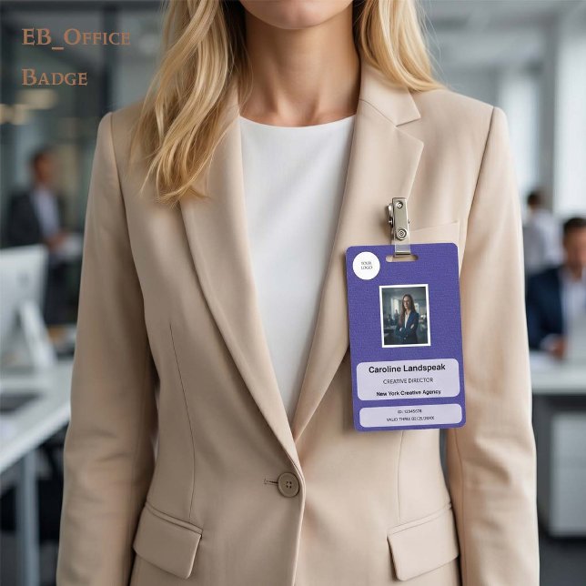 Executive Indigo Violet Leather Custom Logo Photo  ID Badge (Chic Indigo Leather Custom Logo Photo ID Vertical Badge
Size: 2.13” x 3.38”
)