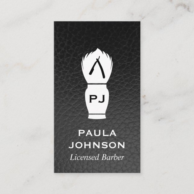 Executive Marble Leather Barber Blade Business Card (Front)