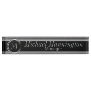 Executive Monogram Design - Black Brush Steel Nameplate