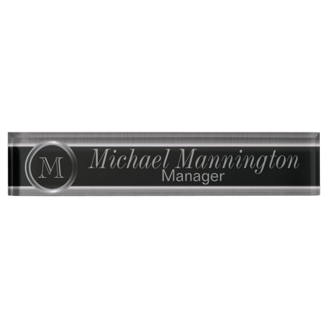 Executive Monogram Design - Black Brush Steel Nameplate (Front)
