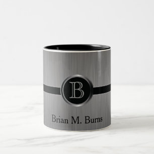 Executive Monogram Design - Black Brush Steel Two-Tone Coffee Mug