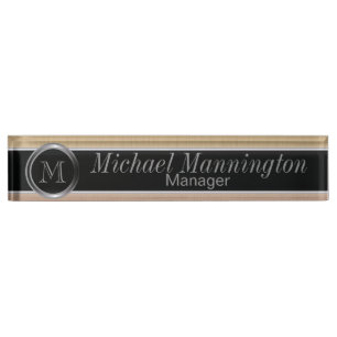 Executive Monogram Design- Citrine Brush Steel Nameplate