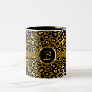 Executive Monogram - Gold & Black Leopard Pattern Two-Tone Coffee Mug
