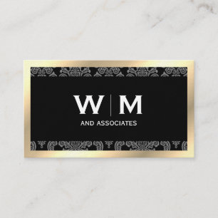 Executive Monogram Gold Border Damask Business Card