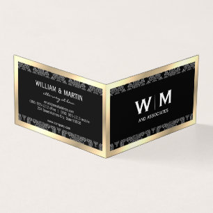 Executive Monogram Gold Border Damask Business Card