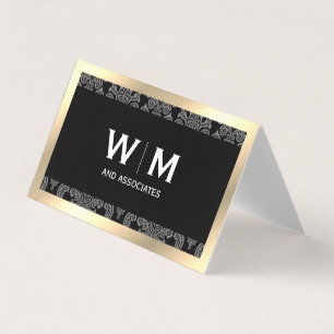 Executive Monogram Gold Border Damask Business Card