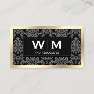 Executive Monogram Gold Border Damask Business Card