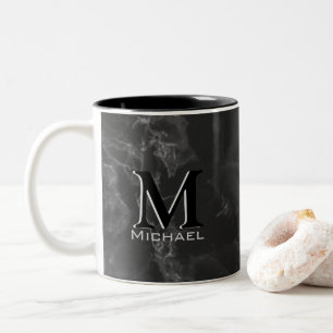 Executive Monogram White Black Marble Two-Tone Coffee Mug