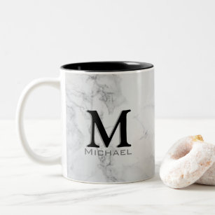 Executive Monogram White Grey Marble Two-Tone Coffee Mug