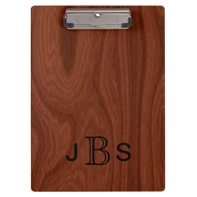 Executive Monogrammed Initials Mahogany Wood Look Clipboard (Front)
