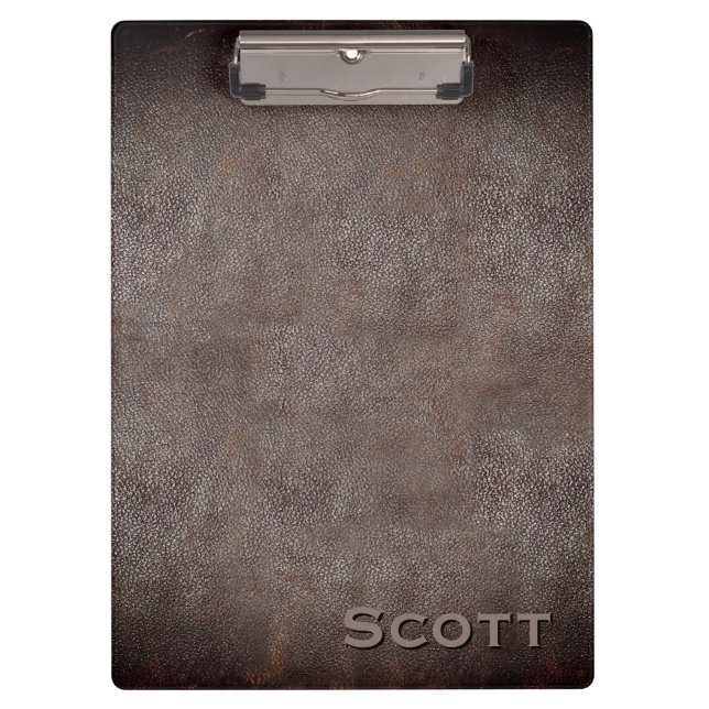 Executive Monogrammed Rustic Brown Leather Look Clipboard (Front)