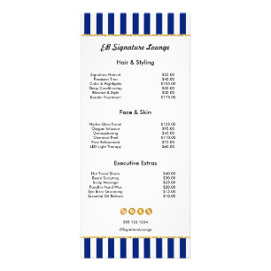 Executive Navy Blue Stripe Gold Service Price List Rack Card