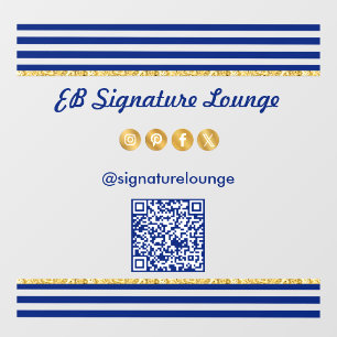 Executive Navy Blue Stripes & Gold QR Code Window Cling