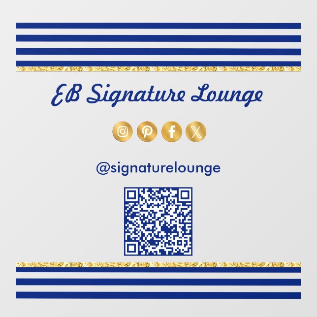 Executive Navy Blue Stripes & Gold QR Code Window Cling (Sheet)