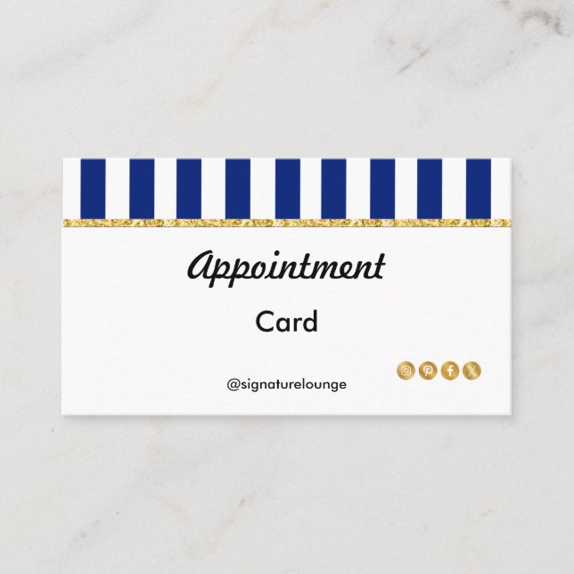Executive Navy Blue Stripes & Gold Reminder Appointment Card (Front)