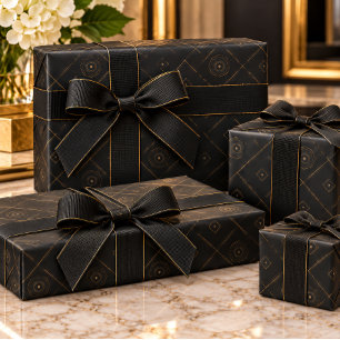 Executive Obsidian Black & Champagne Gold Luxury Wrapping Paper