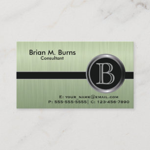 Executive Peridot Brush Steel Monogram Business Card