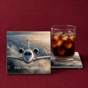 Executive Private Jet Plane Glass Coaster