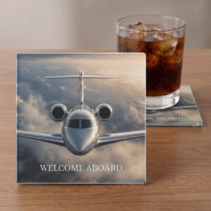 Executive Private Jet Plane Glass Coaster
