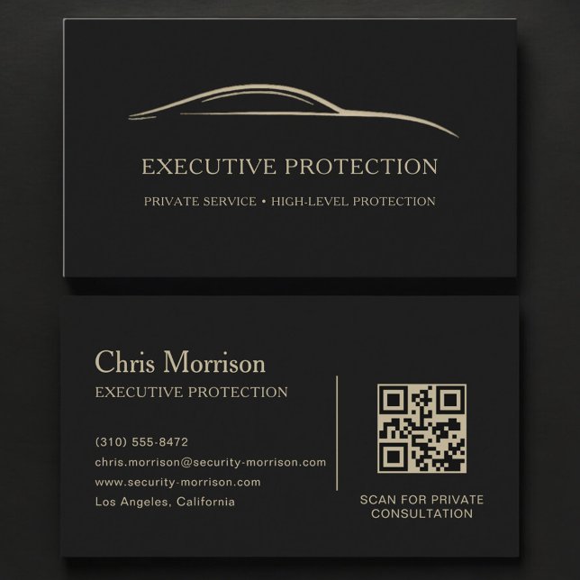 Executive Protection QR Code Black & Gold Business Card (Creator Uploaded)