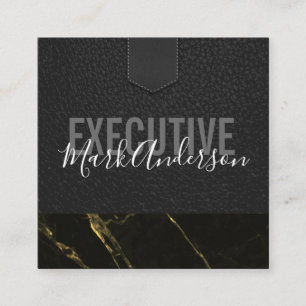 Executive   Signature Series Black Gold Marble Square Business Card