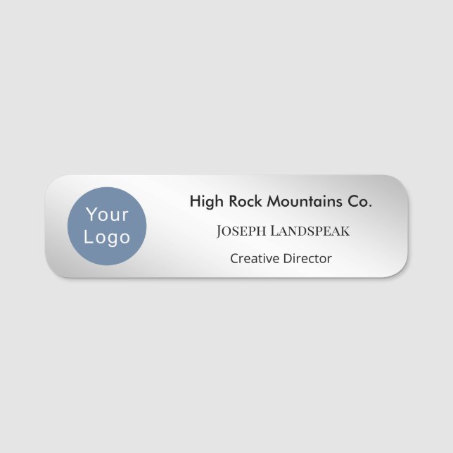 Executive Silver Metallic & Custom Logo  Name Tag (Front)