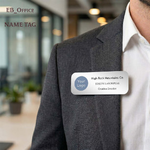 Executive Silver Metallic & Custom Logo  Name Tag