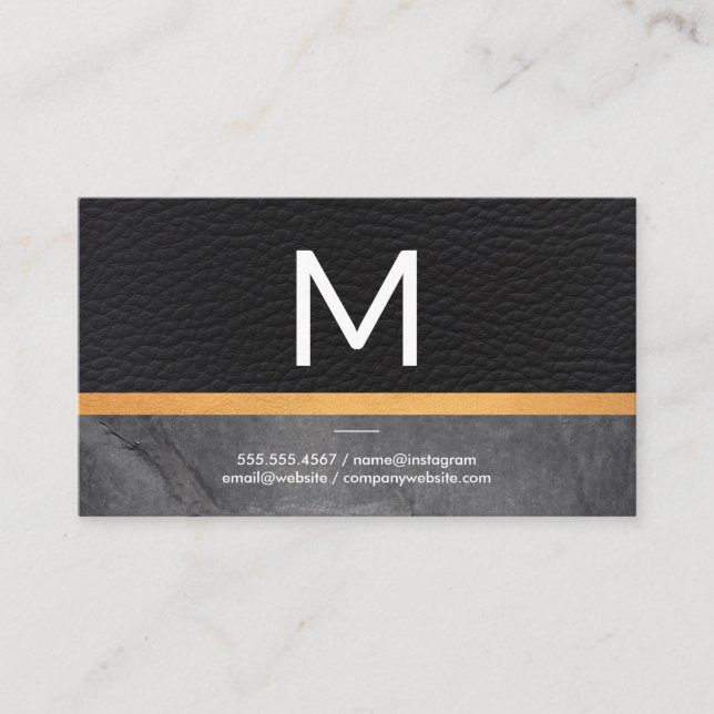 Executive Sleek Leather Slate Gold Trim Business Card (Front)