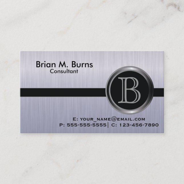 Executive Tanzanite Brush SteelMonogram Business Card (Front)