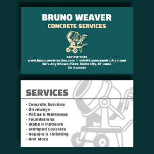 Executive Teal Concrete Contractor Business Card