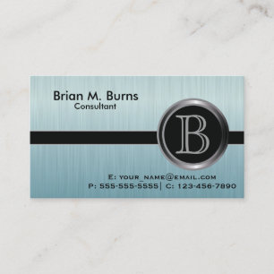Executive Turquoise Brush Steel Monogram Business Card