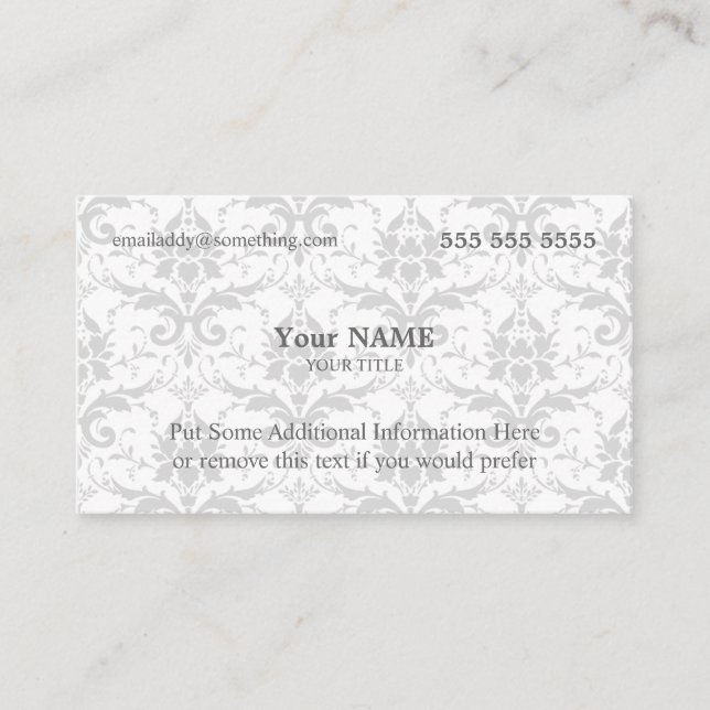 Executive White and Grey Damask Business Card (Front)