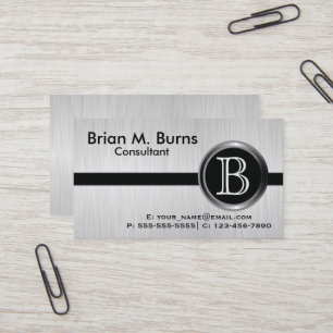 Executive White Brush Steel Monogram Business Card