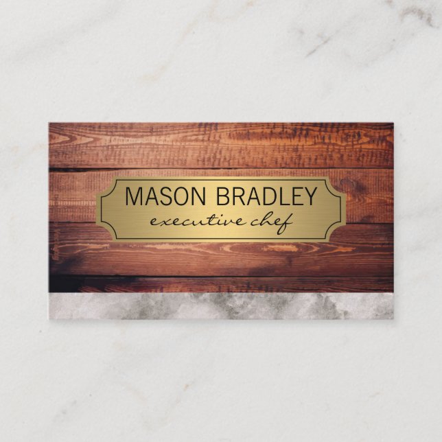 Executive Wood and Marble Gold Frame Business Card (Front)