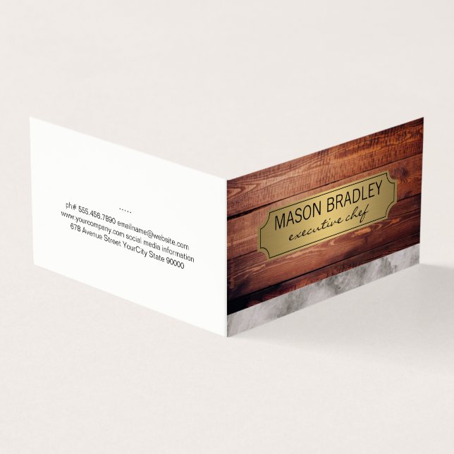 Executive Wood and Marble Gold Frame Business Card (Outside)