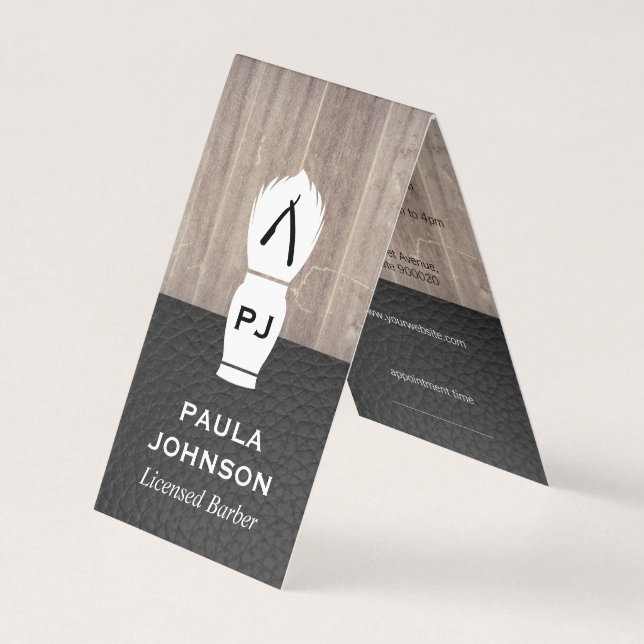 Executive Wood Leather Barber Blade Business Card (Front)