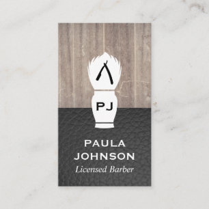 Executive Wood Leather Barber Blade Business Card