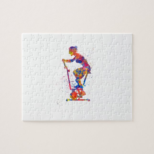 Exercise bike exercise in watercolor jigsaw puzzle (Horizontal)