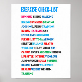 EXERCISE CHECK-LIST GYM Weight Health Heart Cancer Poster