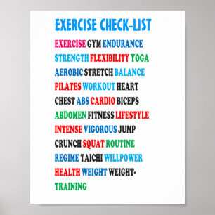 EXERCISE CHECK-LIST GYM Weight Health Heart Cancer Poster