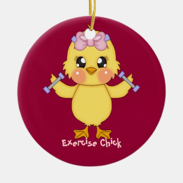 Exercise Chick (customisable) Ceramic Tree Decoration (Front)