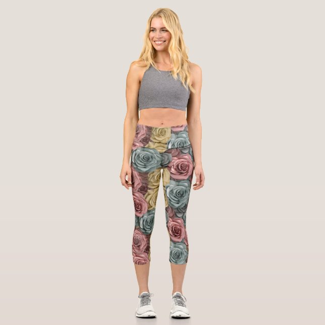 Exercise Colourful Floral yoga  Capri Leggings (Front)