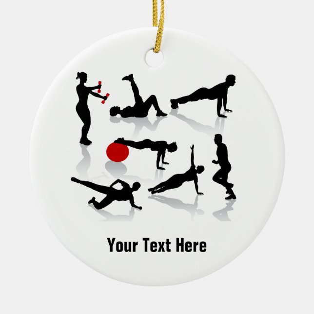 Exercise Figures (personalised) Ceramic Tree Decoration (Front)