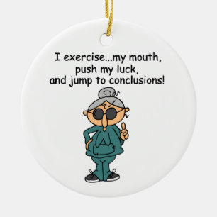 Exercise, Push, Jump Humour Ceramic Tree Decoration