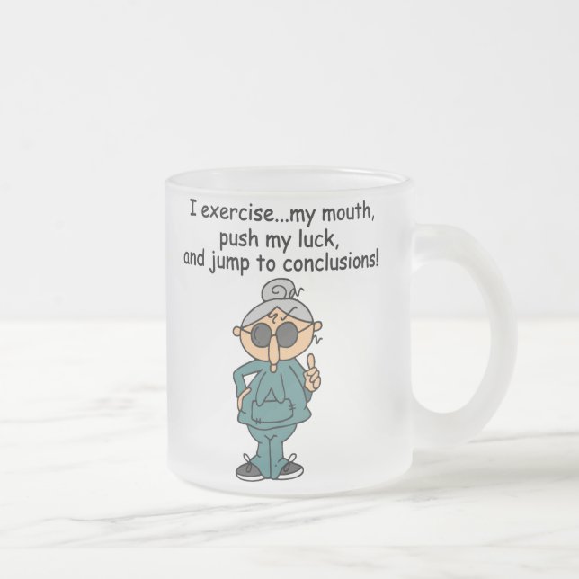 Exercise, Push, Jump Humour Frosted Glass Coffee Mug (Right)