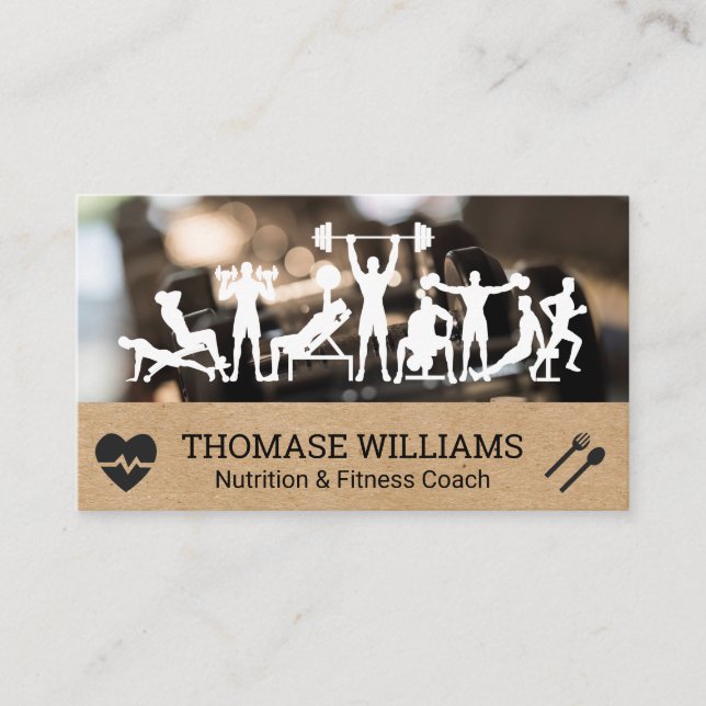 Exercises in the Gym | Fitness Workout Business Card (Front)