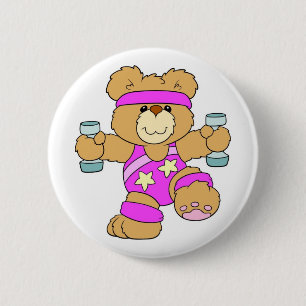 Exercising Teddy Bear 6 Cm Round Badge